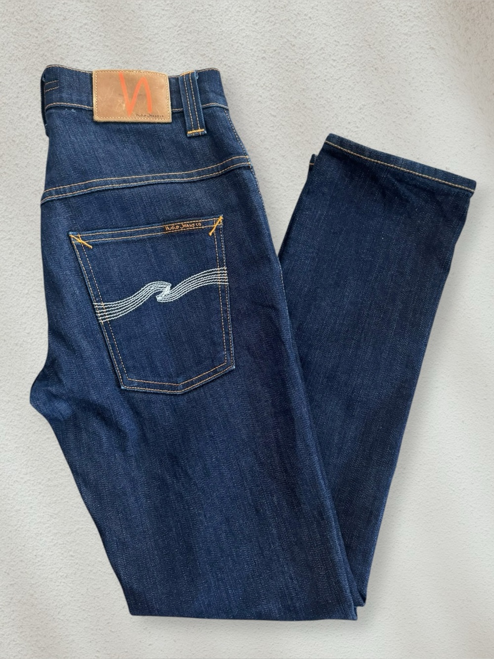 Nudie Jeans Thin Finn Organic Dry Ecru Embo W30 L34 Organic Cotton Denim EUC